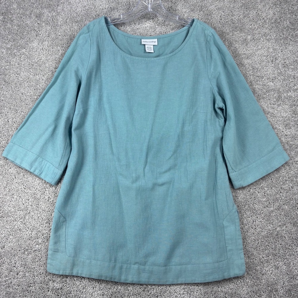 Soft Surroundings Seafoam Green 100% Cotton Tunic Top 3/4 Sleeve‎ Size Medium